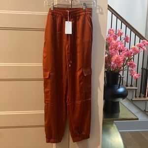 VICI Satin Cargo Joggers, size small, with tags, rust color.
